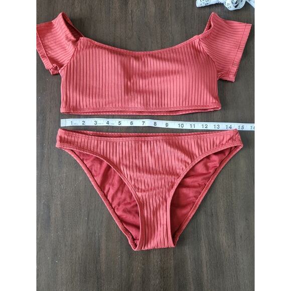 Cabana Del Sol Off The Shoulder Terracotta Ribbed Bikini 2 Piece Swimsuit M - Picture 4 of 6